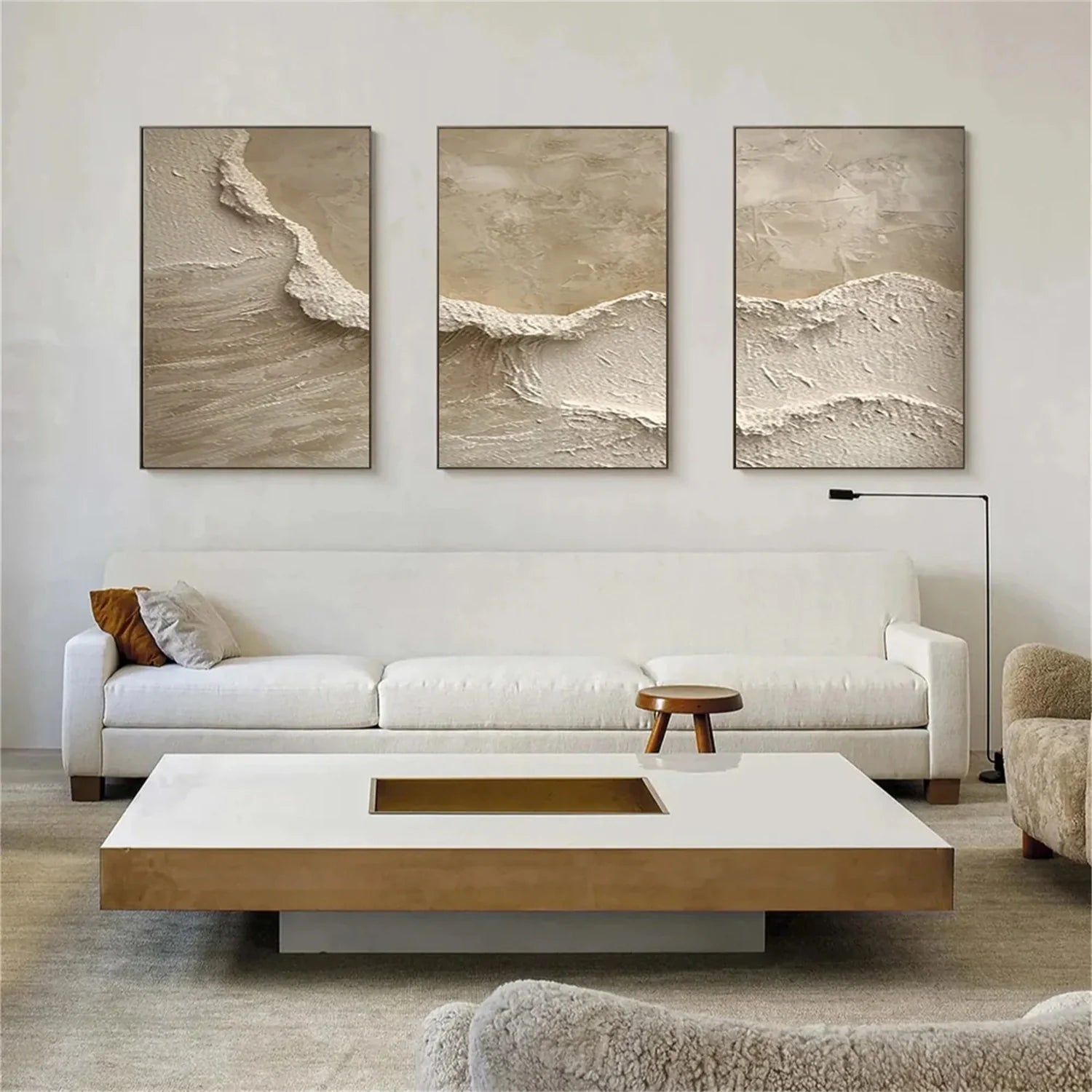 3D Heavy Texture Neutral Oatmeal Triptych CZ0099 - Viral Wall Art